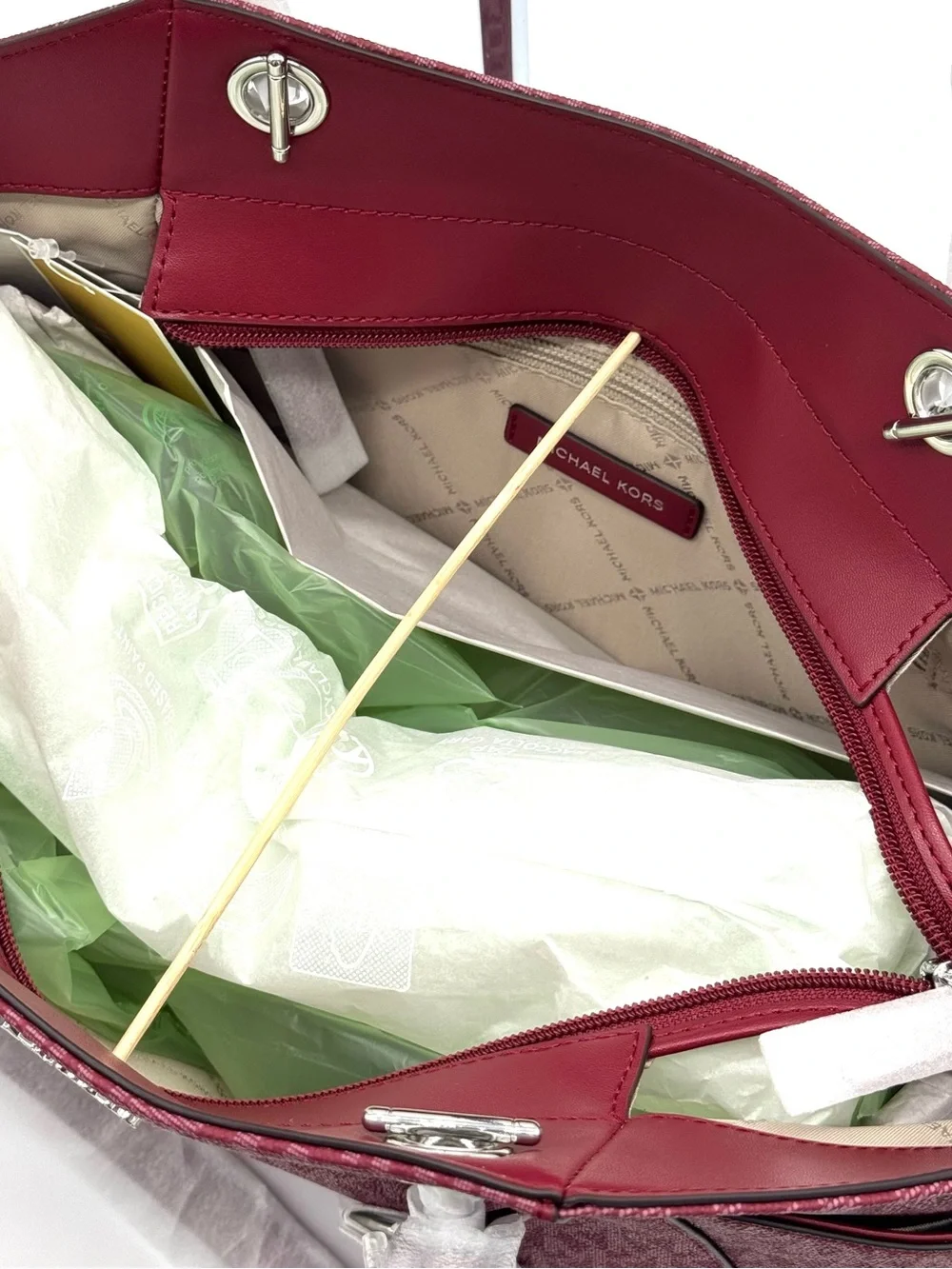 Michael Kors Jet Set Large Signature Logo Shoulder Bag - Maroon